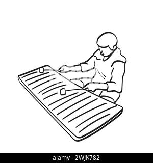 man playing xylophone illustration vector hand drawn isolated on white background Stock Vector