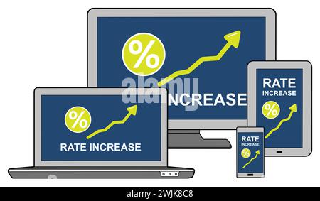 Rate increase concept shown on different information technology devices Stock Photo