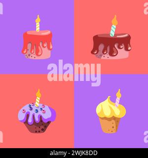 Seamless pattern of with, Happy Birthdays cakes tarts pies muffins, Hand drawn sweet bakery products style on the white background, isolated cartoon desserts, Vector illustration Stock Vector
