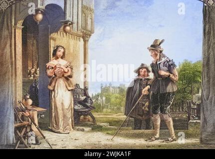 Anne Page und Slender. Szene aus Die lustigen Weiber von Windsor von William Shakespeare, Historisch, digital restaurierte Reproduktion von einer Vorlage aus dem 19. Jahrhundert, Record date not stated Stock Photo