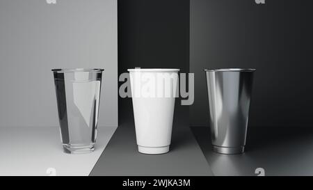 3d render of a set of disposable glass in black and white Stock Photo
