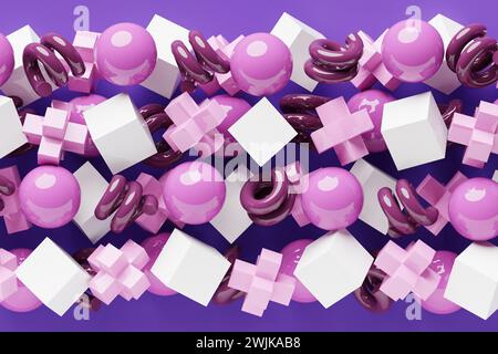 3D rendering.  Colorful  pattern of cubes of different shapes. Minimalistic pattern of simple shapes. Bright creative symmetric texture Stock Photo