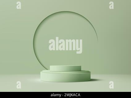 3D green podium mockup. A green backdrop and geometric circle design, this mockup is perfect for showcasing of products. Vector illustration Stock Vector