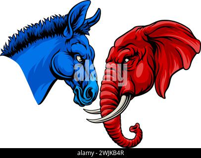 Republican Democrat Elephant Donkey Party Politics Stock Vector