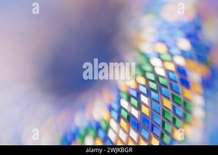 3D illustration of volumetric colorful rhombuses,soft focus. Parallelogram pattern. technology geometry neon background Stock Photo