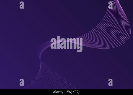 Digital art concept with smooth purple lines creating a wavy pattern on a dark blue background Stock Vector