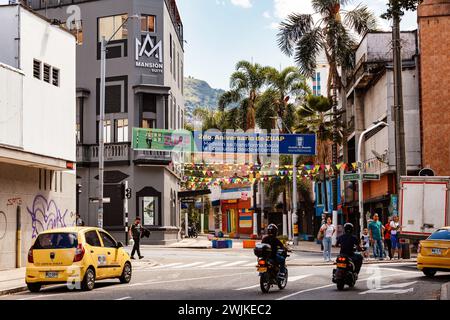 Medellin, Colombia - December 9, 2023: Street view capturing the essence of daily life in Medellin with ordinary people going about their routines. An Stock Photo