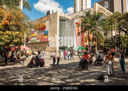 Medellin, Colombia - December 9, 2023: Street view capturing the essence of daily life in Medellin with ordinary people going about their routines. An Stock Photo