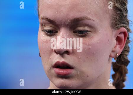 Doha, Qatar. 16th Feb, 2024. Belgian Alisee Pisane pictured in action during the women's 800m freestyle at the World Aquatics Championships swimming in Doha, Qatar on Friday 16 February 2024. BELGA PHOTO NIKOLA KRSTIC Credit: Belga News Agency/Alamy Live News Stock Photo