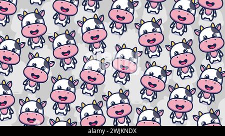art illustration design concept mascot symbol icon animal of cow background pattern Stock Vector
