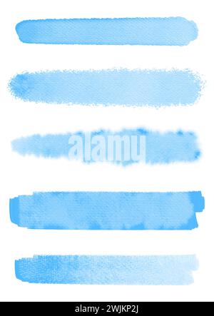 Collection of detailed pastel blue watercolour brush strokes Stock Vector