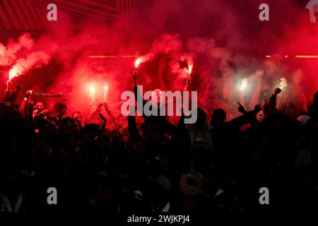 Lisbon, Portugal. 15th Feb, 2024. Orkun KokCu (L) Of SL Benfica And ...