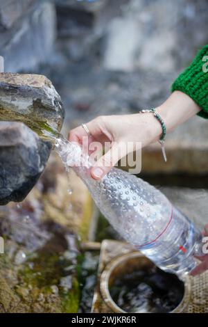 Collecting drinking water from mountain resource at, Ladakh, Jammu ...
