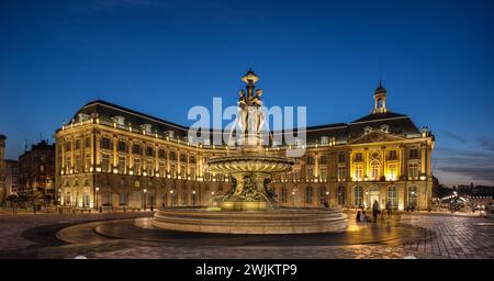 Fontaine des Trois Graces in the Place de la Bourse in Bordeaux Stock Photo