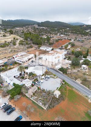 Santa Agnes de Corona aerial view, small village and parish in Ibiza island Stock Photo