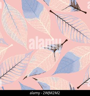 Skeletonized leaves seamless Stock Vector