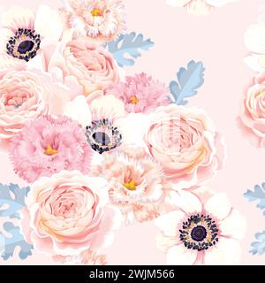 Seamless pattern with anemones and roses Stock Vector