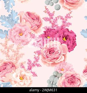 Seamless pattern with eustoma and roses Stock Vector