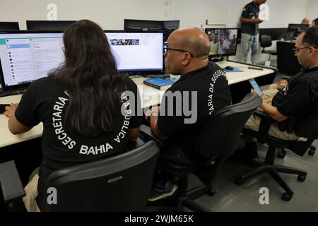 salvador, bahia, brazil - february 12, 2024: Security forces professionals working at the integrated control and command center in the city of Salvado Stock Photo
