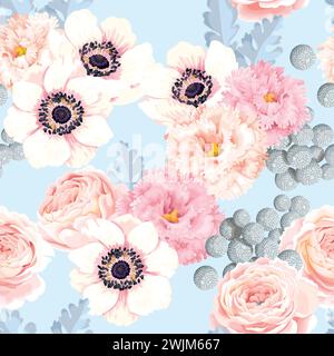 Seamless pattern with eustoma and roses Stock Vector