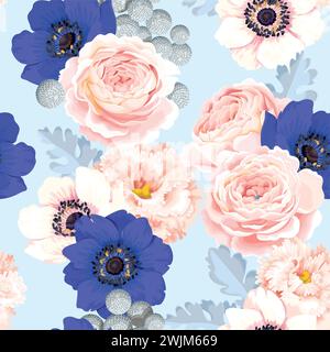 Seamless pattern with eustoma and roses Stock Vector