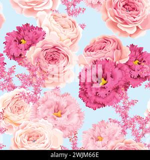 Seamless pattern with eustoma and roses Stock Vector