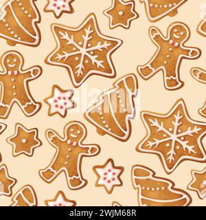 Winter seamless patterns with gingerbread cookies Stock Vector