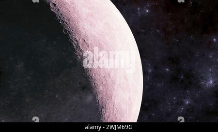 Lunar surface, view of the shadow line craters. Satellite view. Moon. Element of this image are furnished by Nasa. 3d rendering Stock Photo