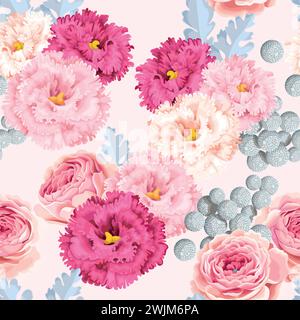 Seamless pattern with eustoma and roses Stock Vector
