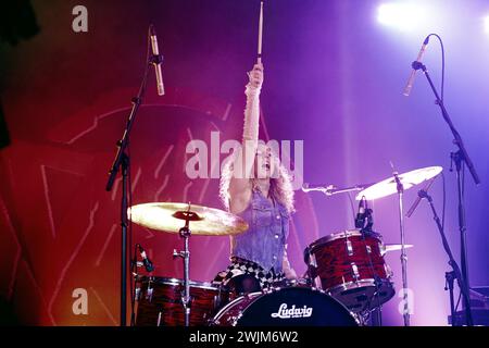 Lucy Katz, drummer of Dream Nails, performing live in concert. Stock Photo