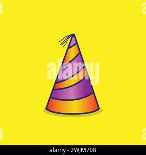 Happy birthday party hat sticker design. Party hat vector illustration. Celebrating birthday elements sign and symbol. Stock Vector
