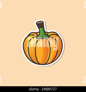 Pumpkin flat style vector illustration. Autumn harvest, Vegetarian raw food. Pumpkin clip art, icons, logos, illustrations, stickers, books, covers Stock Vector
