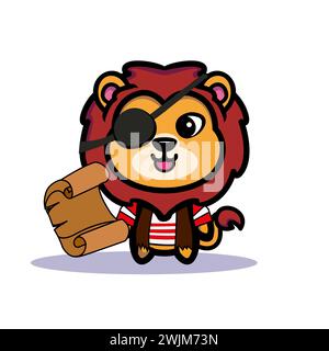 Art illustration symbol mascot character animal design kawaii lion costume equipment of pirate Stock Vector
