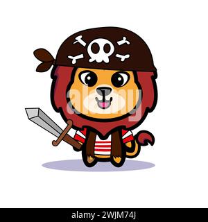 Art illustration symbol mascot character animal design kawaii lion costume equipment of pirate Stock Vector