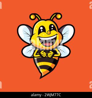 Adorable, cute bee mascot logo. Happy Honeybee smiling vector illustration. flat style icon of a bee animal for children book illustration. Isolated Stock Vector
