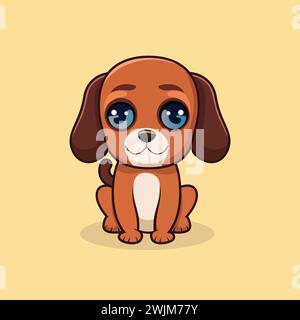 Adorable dog vector flat style illustration for children book. Front view sitting cute dog icon clip- art. Wildlife animal character logo for world Stock Vector
