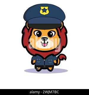 Art illustration symbol mascot character animal design kawaii lion costume equipment of police officer Stock Vector