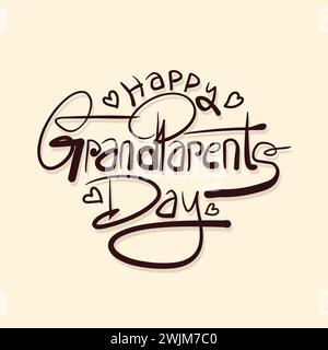Happy grandparents day script lettering vector illustration. Grandparents holiday celebrating greeting card. Hand drawn text to wishing old people. Stock Vector
