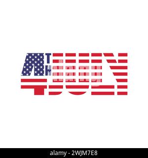 4th July lettering logo concept on USA flag vector illustration to celebrate American Independence Day. USA national holiday celebration banner Stock Vector