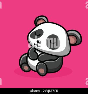 Panda sleeping funny animal character cartoon illustration. A lazy adorable panda flat style drawing for kid's book illustration. Panda vector icon lo Stock Vector