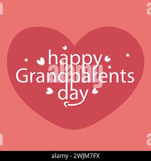 Happy grandparents day creative lettering vector illustration with heart shapes on a red color love background. Stock Vector