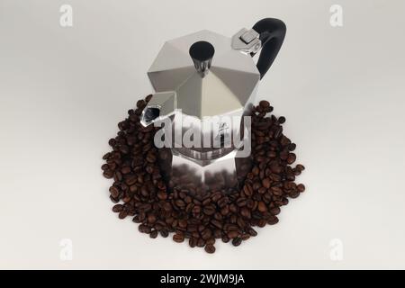 Italy, february 17 -  2024, traditional coffee maker pot, typical Italian tool for making coffee, illustrative editorial Stock Photo