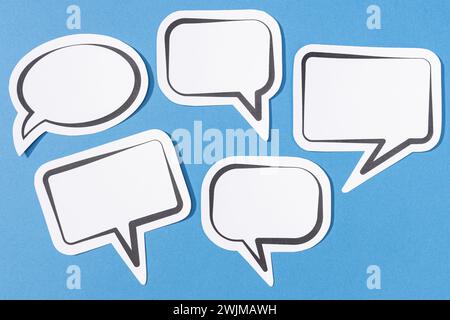 Set of Blank Speech Bubble isolated on blue background. Mock up template Stock Photo