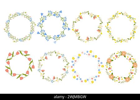 Set of floral frames on white isolated background, vector. For postcard design banner, congratulations Stock Vector