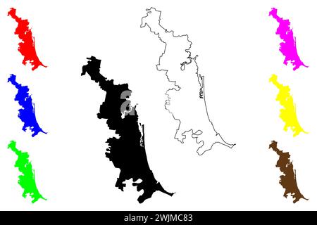 Gold Coast city (Commonwealth of Australia, Queensland) map vector illustration, scribble sketch Gold Coast or G.C. map Stock Vector