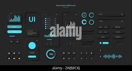 User interface elements for a mobile application in black and blue style Stock Vector