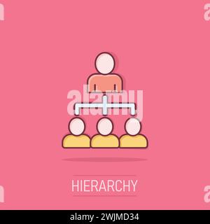 Corporate organization chart with business people vector icon in comic style. People cooperation cartoon illustration on isolated background. Teamwork Stock Vector