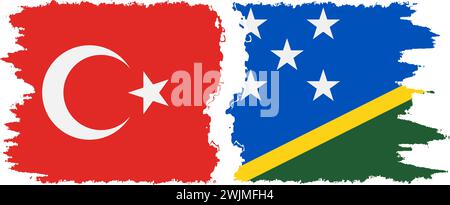 Solomon Islands and Turkey grunge flags connection, vector Stock Vector