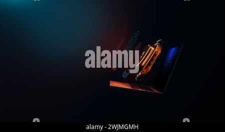 cybersecurity for safeguarding personal information on laptops and computers. Lock icon and internet network security technology. cyber security. 3D i Stock Photo