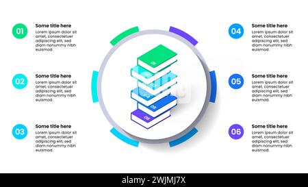 Infographic template with 6 options or steps. Books. Can be used for workflow layout, diagram, banner, webdesign. Vector illustration Stock Vector